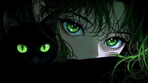 暗夜绿瞳少女与黑猫