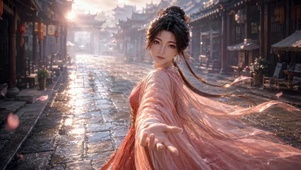 雨后古镇古风汉服美女