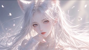 白色长发兽耳小狐妖