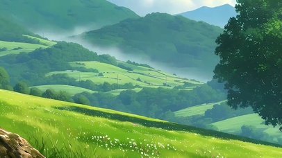 治愈蓝天白云树木草地带鱼屏双屏