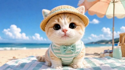 夏日海滩超萌小猫咪