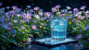 花丛蓝色冰饮 治愈清新夏日
