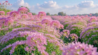 清新治愈粉色花田风景