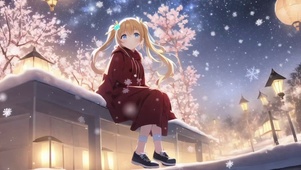 圣诞雪景 双马尾少女 新年