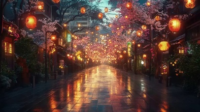 城市傍晚唯美路灯街道