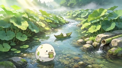 溪流呆萌白团子