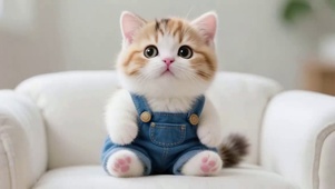 可爱的背带裤猫咪