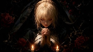 烛光祈祷金发少女