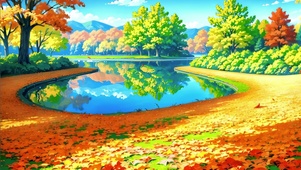 秋日森林湖塘