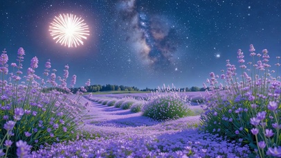 绚烂烟花薰衣草田
