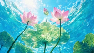 清澈水下荷花
