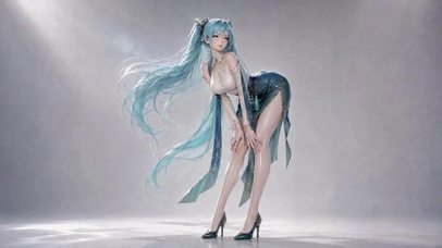 蓝发旗袍少女
