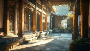 静谧午后寺庙阳光