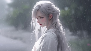 雨中白衣少女