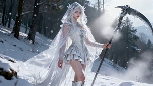 冬日雪域长腿精灵白衣死神女孩
