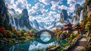 奇峰飞瀑