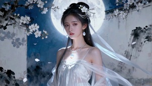 月下纯欲性感古风白纱冷艳美人