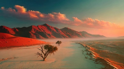 广阔日出沙漠戈壁