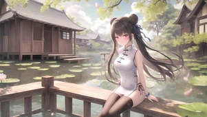 旗袍荷塘少女
