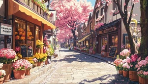 春日灿烂阳光樱花街道