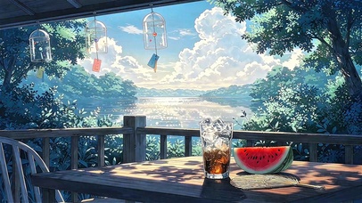 风铃摇荡的湖景露台