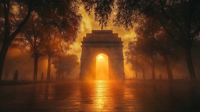 日出晨雾广场地标