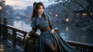 水乡暮色古风美女