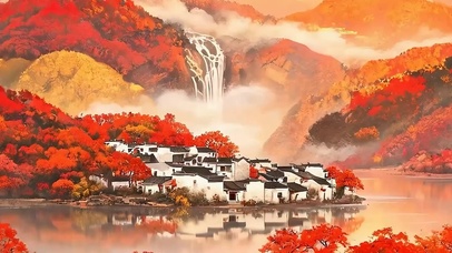 古风山水带鱼屏