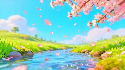 唯美落花溪流4K