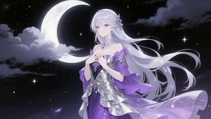 星空与月亮少女伴舞4K动态壁纸