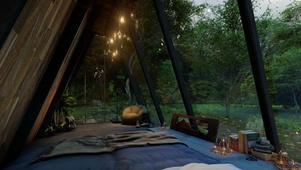 玻璃小屋放松自然和雨声