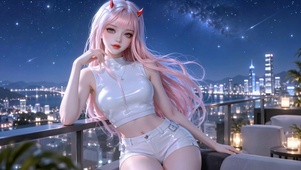 星空都市天台粉发美女