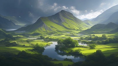 静谧阴天草原河流