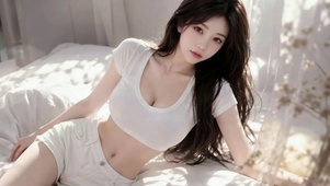 卧室阳光清纯长发美女