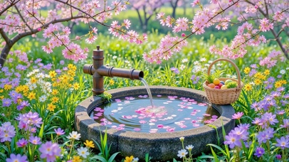 樱落清泉，花野赴春
