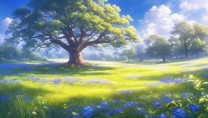 晴天草地大树