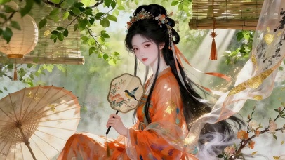 治愈超美迷人古风纸扇女孩