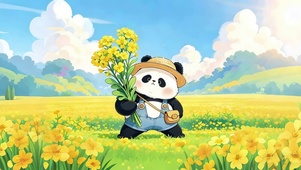 春天油菜花熊猫