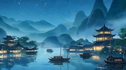 夜景山川带鱼屏