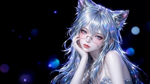 梦幻蓝发猫耳二次元美少女