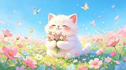 微风花间奶猫唯美治愈动态壁纸