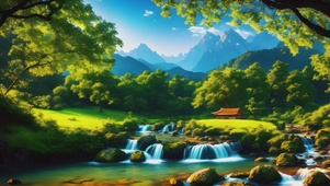 山水美景，绿意怏然