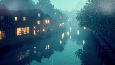 蓝色云雾朦胧江南水乡