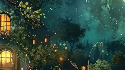 夜景星空树木带鱼屏