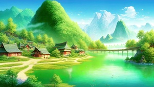 护眼绿色风景插画