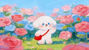 粉玫瑰与小狗