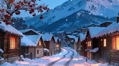 雪景树木房屋双屏