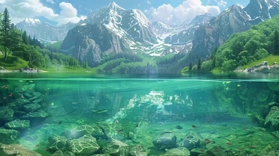 蓝天白云 唯美乡野 碧绿湖水