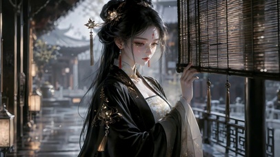 古风雨庭清冷美女
