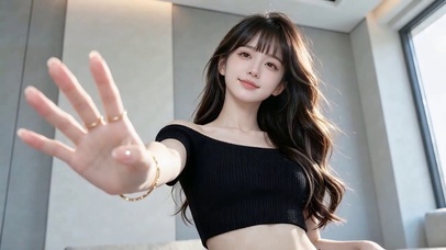 掌心感受轻风的少女
